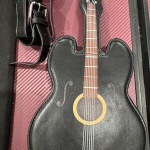Guitar-Shaped Black/Brown Crossbody Shoulder Bag NWT​
